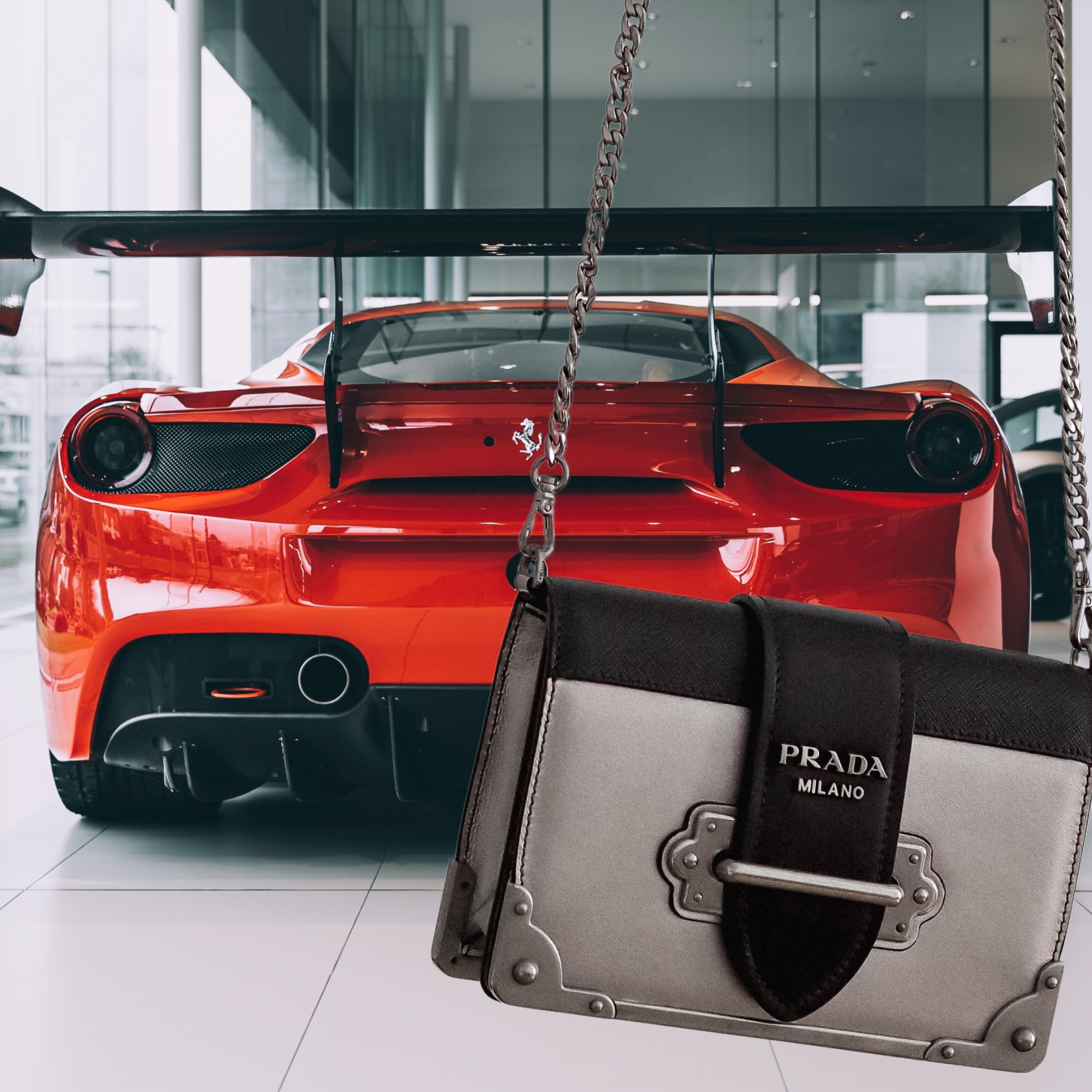 A Ferrari and a Prada bag